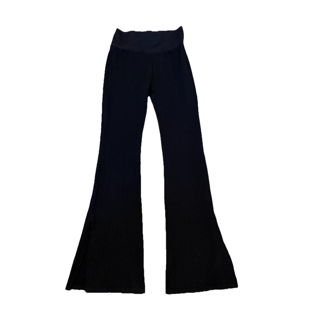 Pink Victoria's Secret Ribbed Flare Leggings Black High Rise Side Slit M Regular